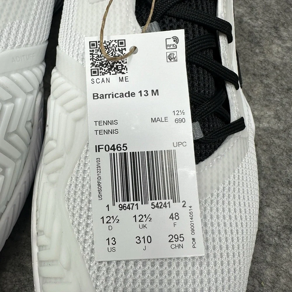 Adidas Barricade 13 Tennis Shoes Mens Size 13 White Black IF0465 Pickleball